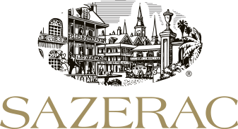 The image features an artistic depiction of a historic scene with the text "SAZERAC" below.